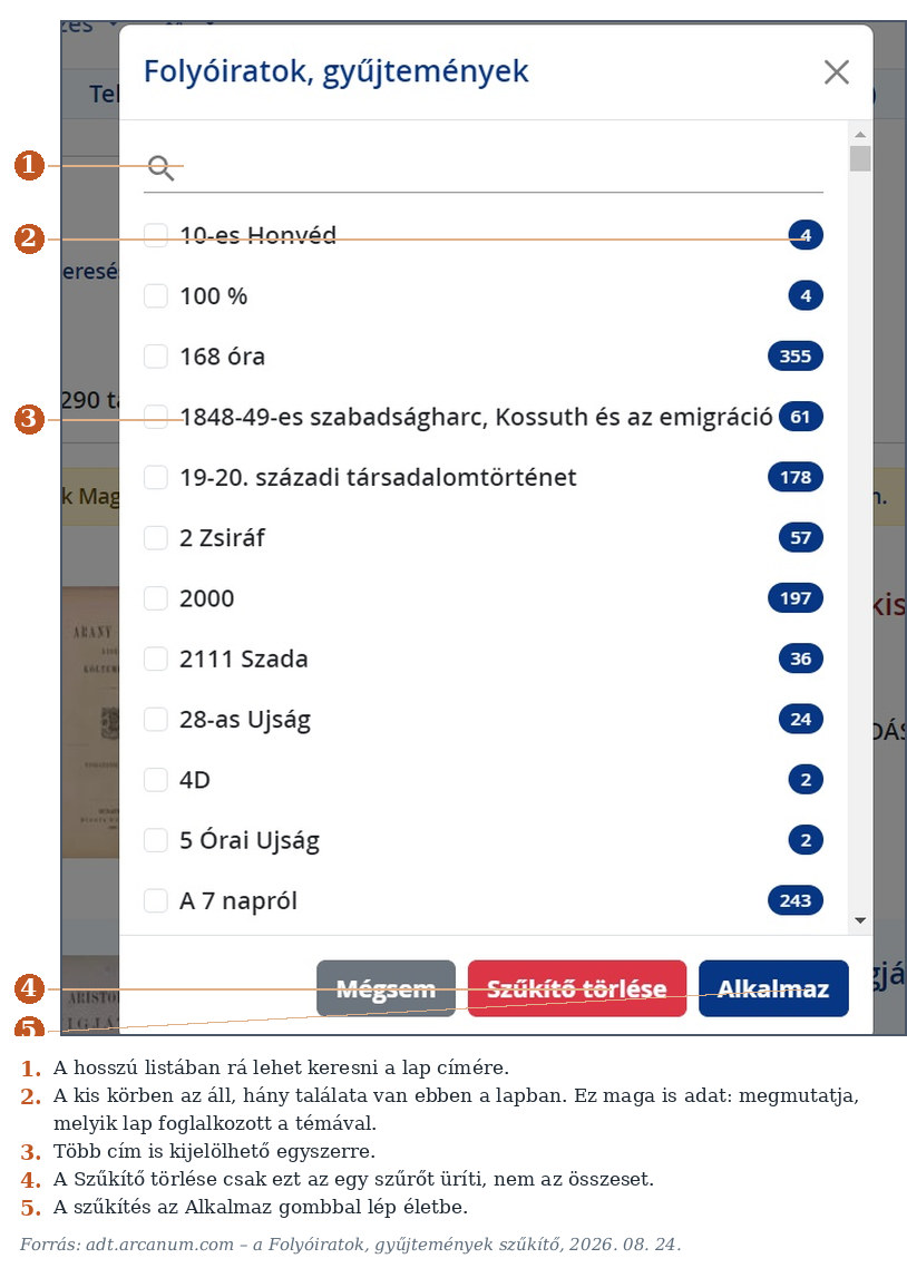 3. ábra. A Folyóiratok, gyűjtemények szűkítő.