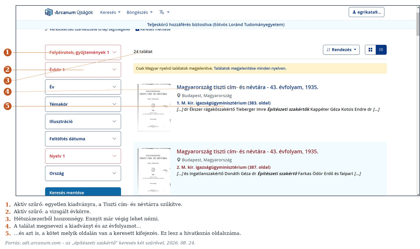 4. ábra. Ugyanaz a keresés két aktív szűrővel.