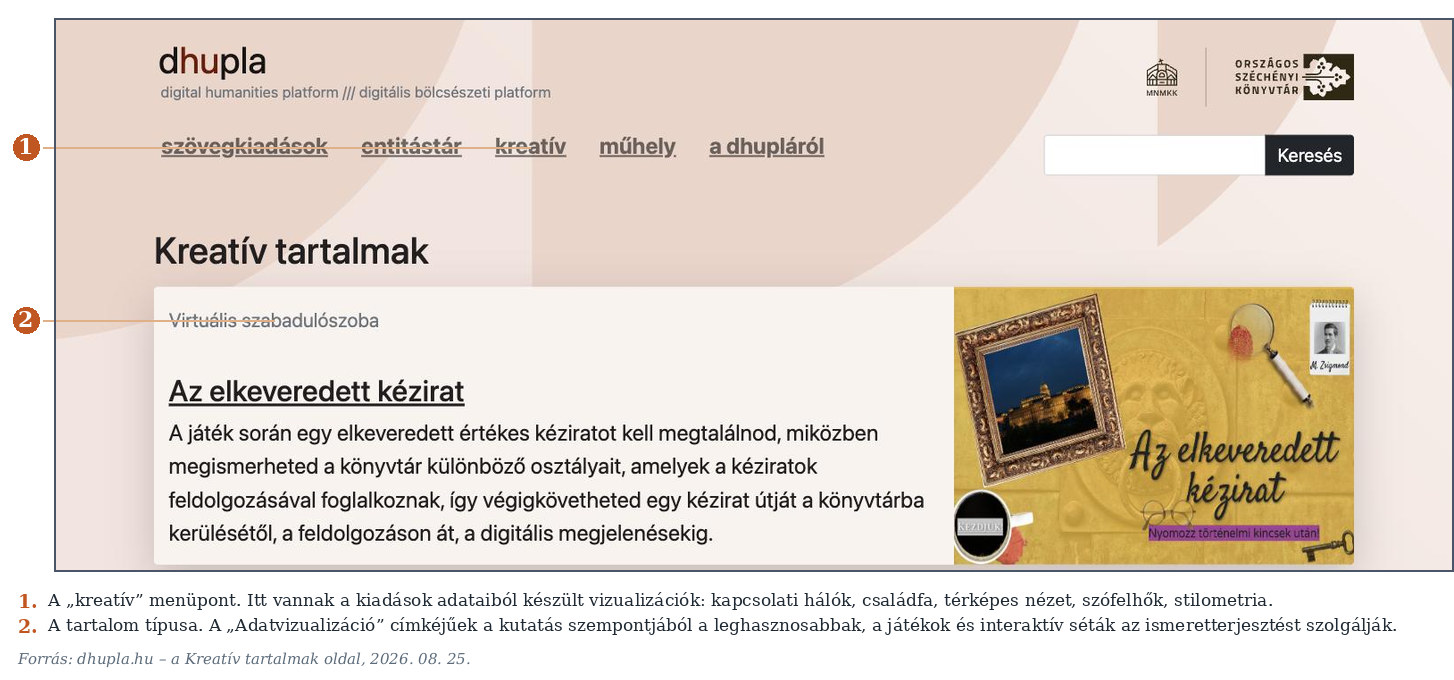 3. ábra. A dHUpla Kreatív tartalmak oldala. (Képernyőkép, 2026. 08. 25.)