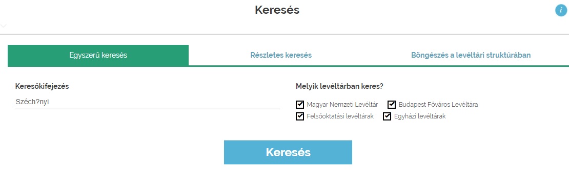 3. ábra. A Keresés menüpont. (Forrás: https://www.eleveltar.hu.)