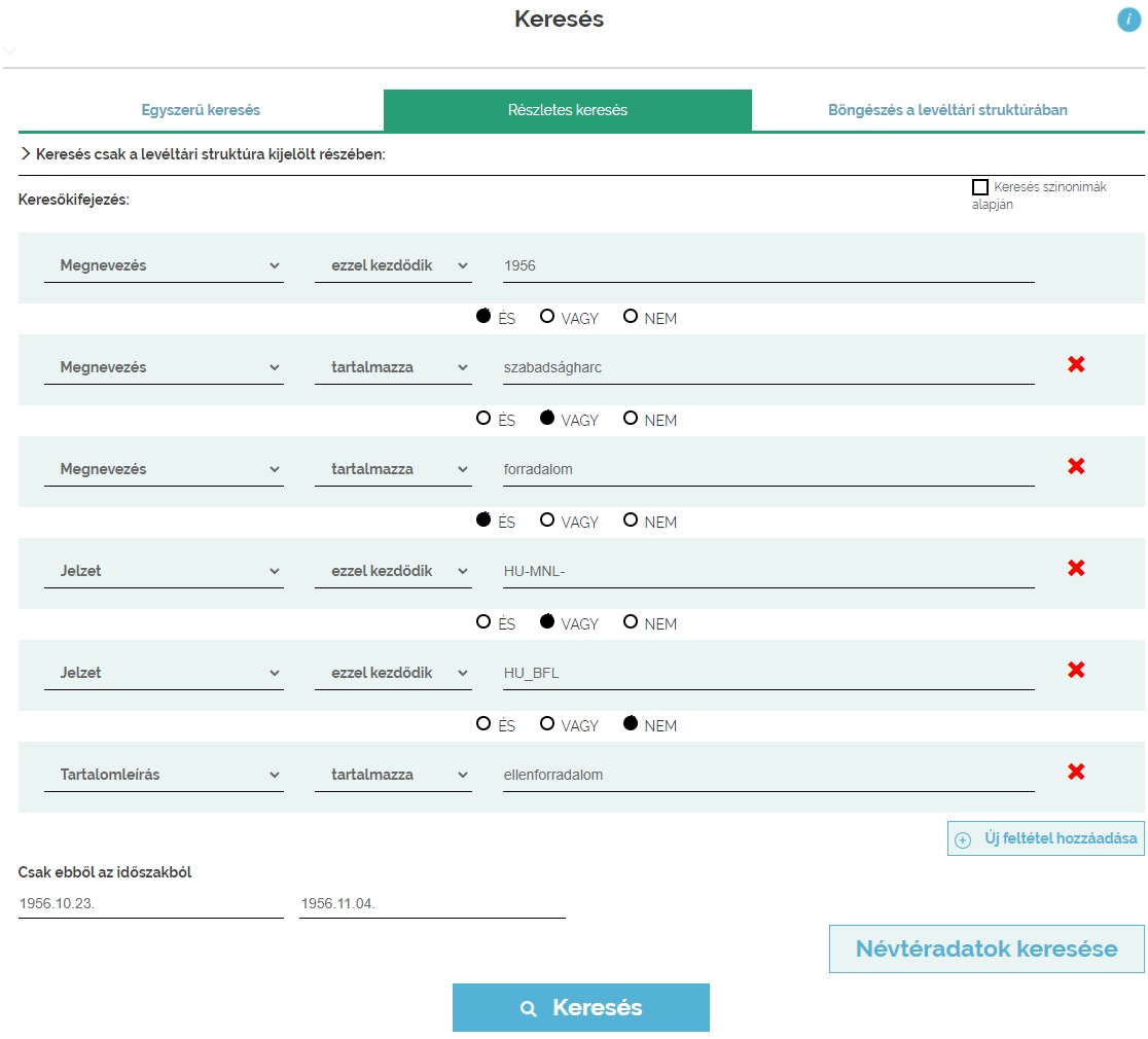 10. ábra. A fenti példa a részletes keresés felületén. (Forrás: https://www.eleveltar.hu.)