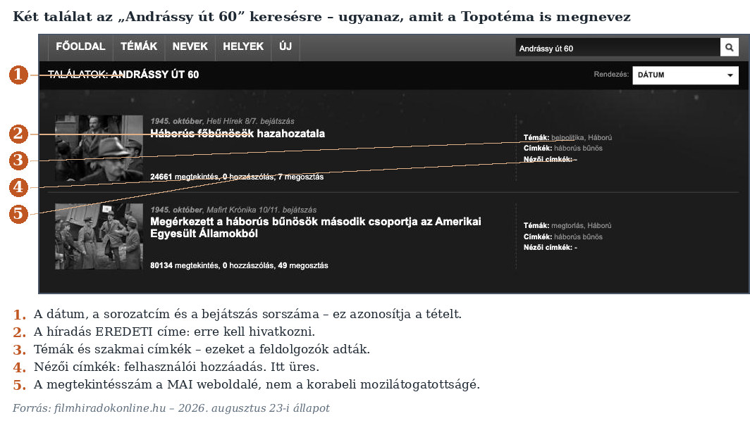 2. ábra. A két találat az „Andrássy út 60” keresésre. (Képernyőkép, 2026. 08. 23.)