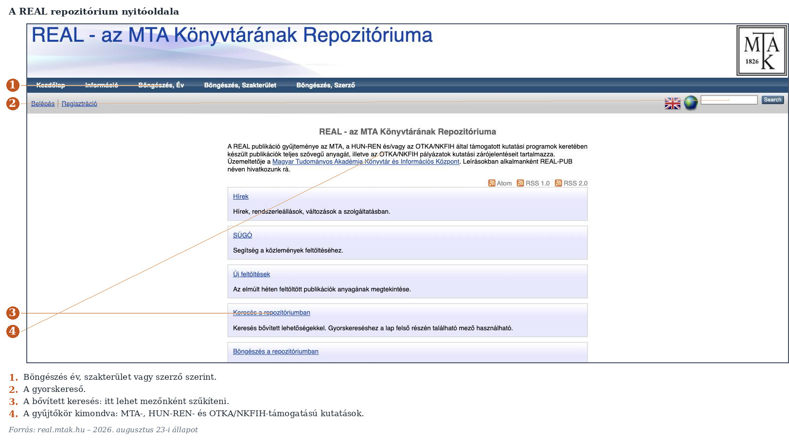 2. ábra. A REAL nyitóoldala. (Képernyőkép, 2026. 08. 23.)