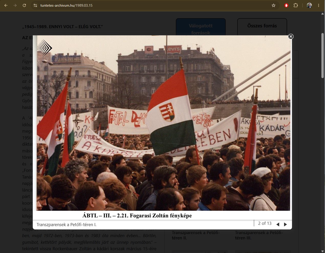 6. ábra. A válogatott fotók galériája. (Forrás: https://tuntetes-archivum.hu/1989.03.15 – elérve: 2026. 06. 11.)
